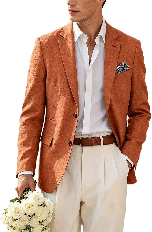 Mens Suits Linen Casual Blazer Lightweight Linen Sport Coat Jacket