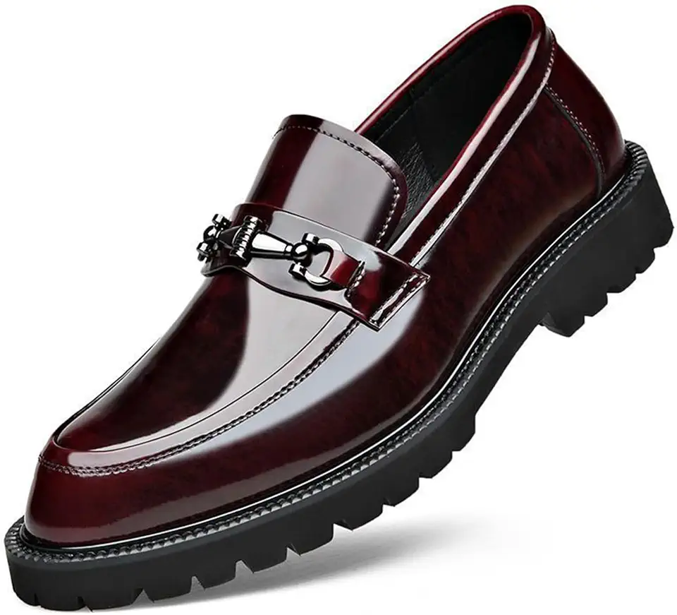 Men's Burgundy Leather Lug Sole Horsebit Loafers
