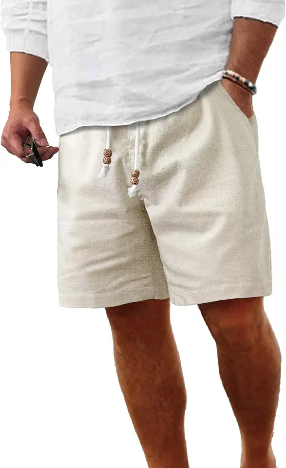 Comdecevis Men's Cotton Linen Casual Shorts