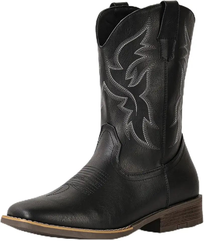 Men's Black Leather Western Roper Boots