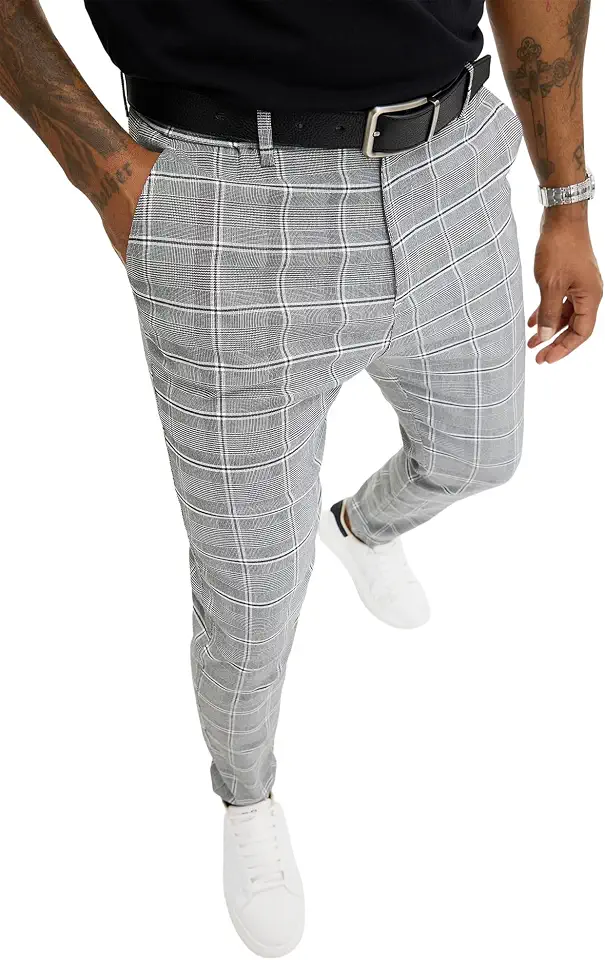 PLEPAN Men's Slim Fit Stretch Dress Pants Skinny Slacks Tapered Trousers