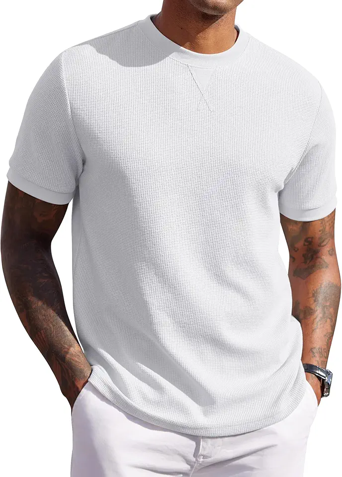 COOFANDY Men's Waffle T-Shirts Short Sleeve Casual Crew Neck Shirt Summer Plain Pullover Tees