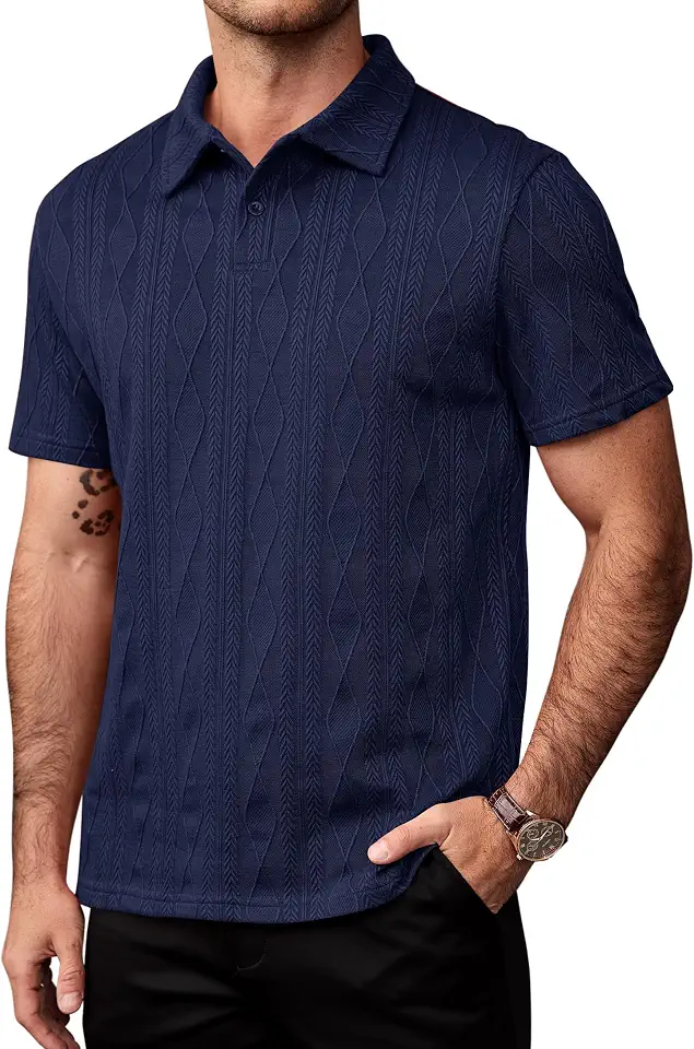 Men's Navy Blue Crochet Knit Shirt