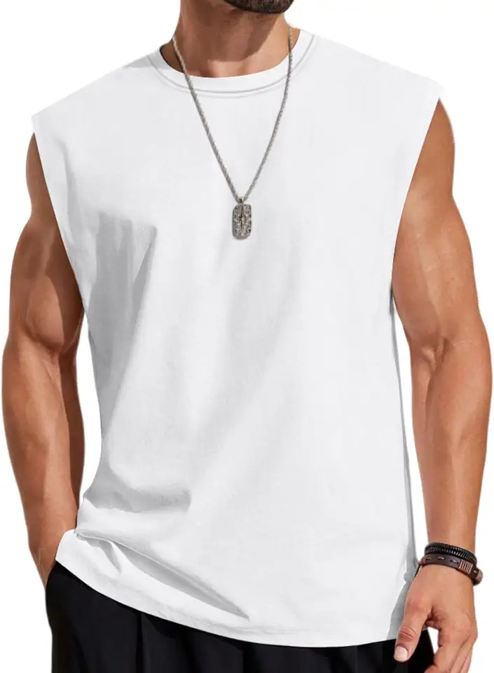 COOFANDY Mens Sleeveless Shirts 100% Cotton Workout Tank Tops Cut Off Shirts Gym Muscle Loose Fit Tee
