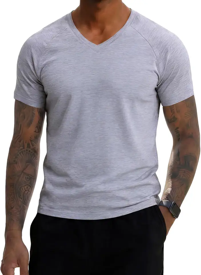 Men's V Neck T Shirts Athletic Short Sleeve Lightweight Workout Tee Top | Slim Fit ,Raglan Sleeve,Casual, Moisture Wicking,Quick Dry,Stretch,Performance Hiking,Gym,Training, Summer Daily