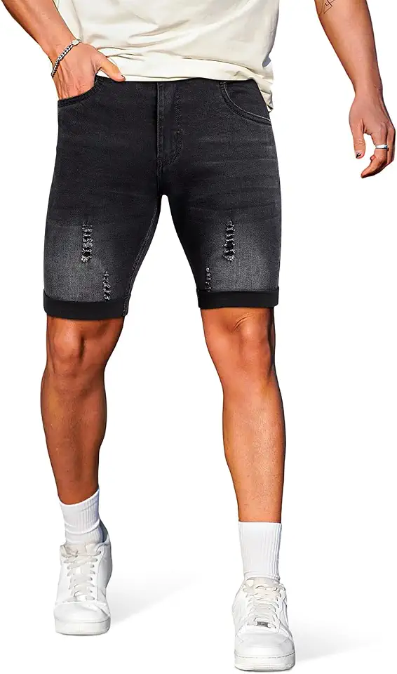 GINGTTO Mens Jean Shorts Skinny Stretch Denim