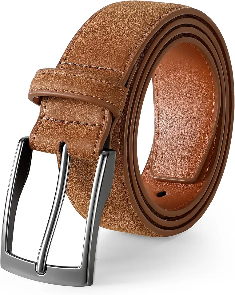 XZQTIVE Mens Suede Belt - 1 3/8" Genuine Leather Dress Belt for Jeans Dress Handmade Classic Every Day Belt