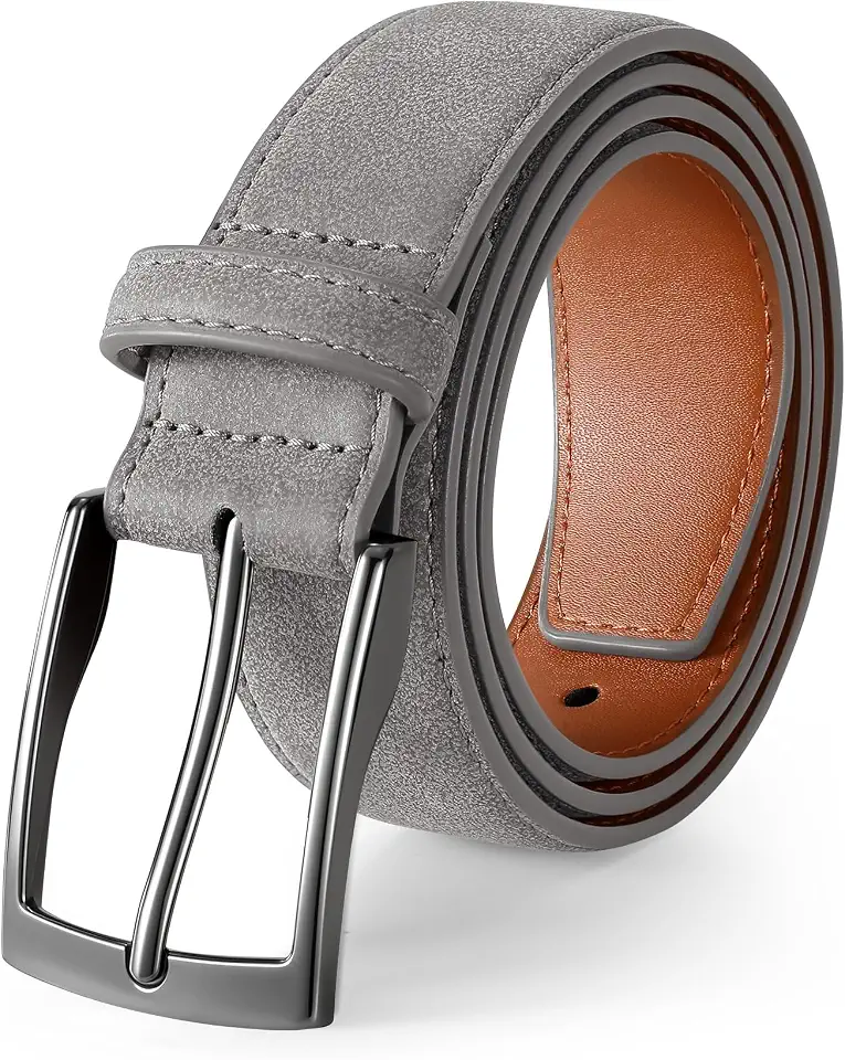 XZQTIVE Mens Suede Belt - 1 3/8" Genuine Leather Dress Belt for Jeans Dress Handmade Classic Every Day Belt