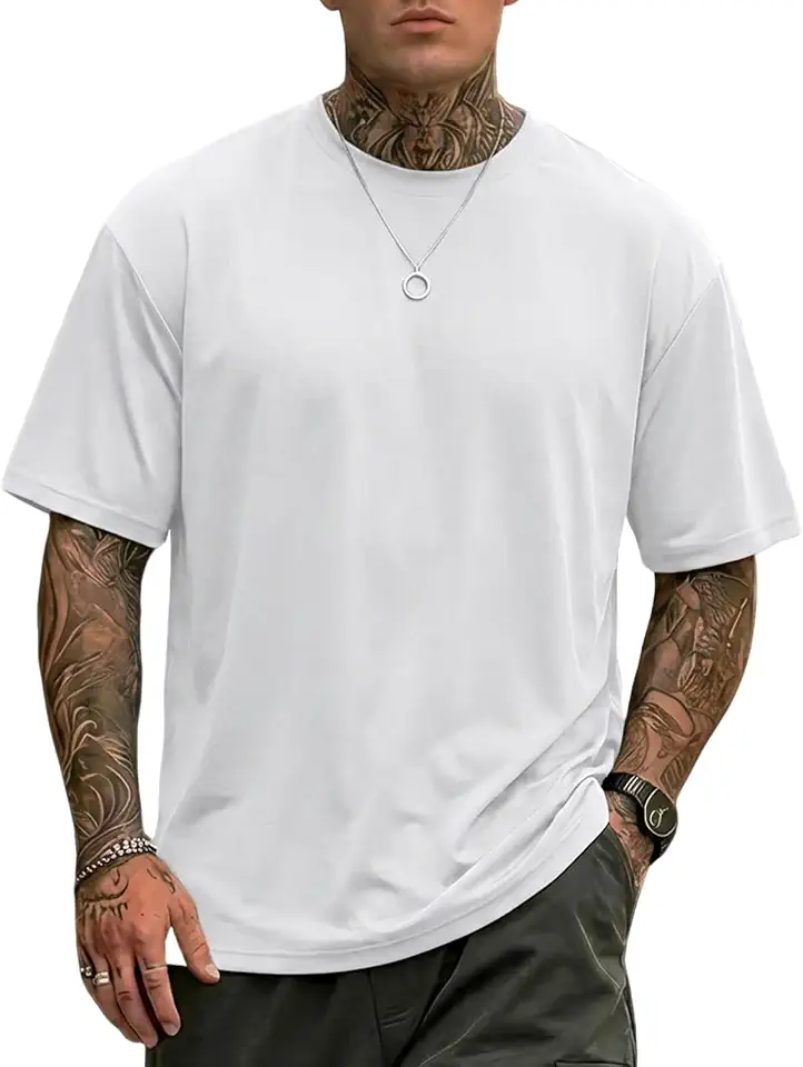Mens Oversized T Shirt Workout Gym Short Sleeve Tshirts Crew Neck Loose Fit Basic Casual Tops