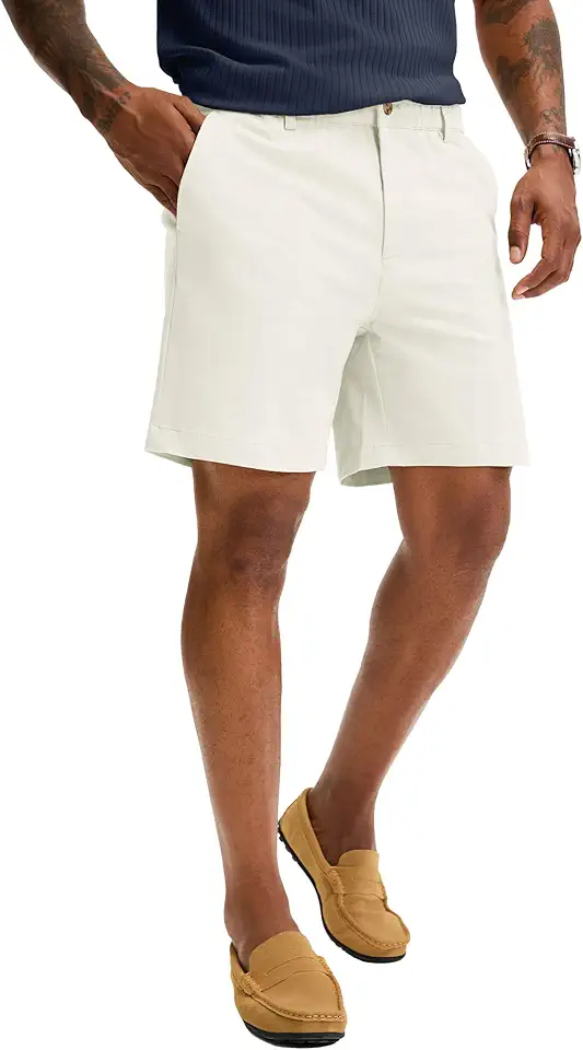 Comdecevis Men's 7 Inch Cotton Elastic Waist Khaki Shorts | Premium Cotton Blend, Classic Fit, Chino Style, Breathable Comfort, Zip Fly Closure, Summer Casual Wear, Travel and Outdoor