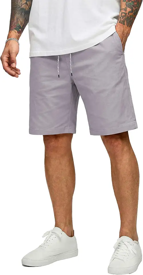 COOFANDY Mens Casual Shorts Cotton Drawstring 9 inch Chino Shorts Stretch Elastic Waist Summer Beach Golf Shorts