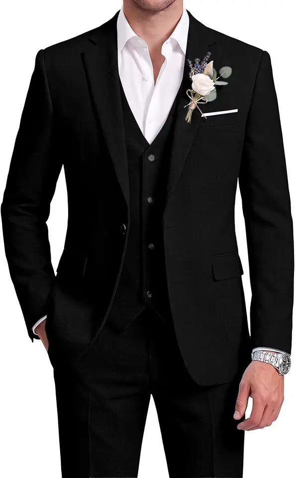 Global Recycled Standard WULFUL Men's Linen Suit 3 Piece Slim Fit Suits for Men One Button Prom Wedding Party Tuxedo Suit Set Blazer Jacket Pants