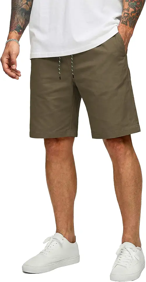 COOFANDY Mens Casual Shorts Cotton Drawstring 9 inch Chino Shorts Stretch Elastic Waist Summer Beach Golf Shorts