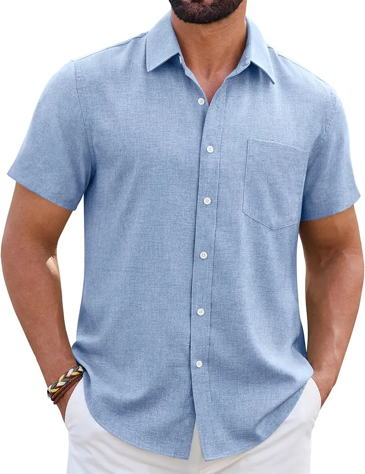 Men's Sky Blue Linen Dress Shirt