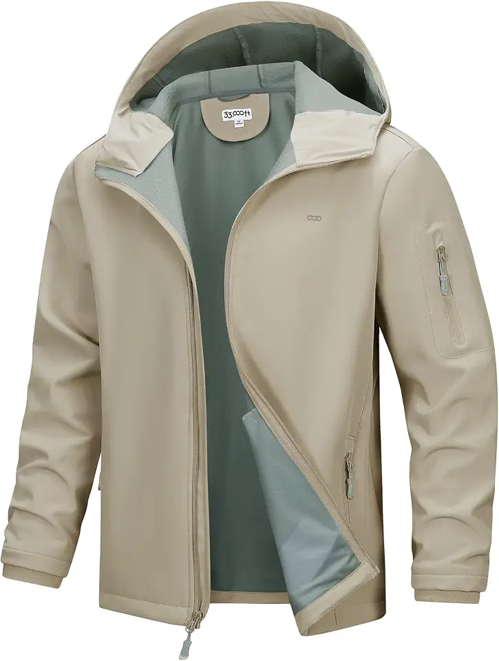 33,000ft Men's Hooded Fleece Lined Rain Shell Jacket Waterproof Lightweight