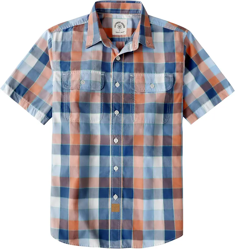 Dubinik® Mens Short Sleeve Button Down Shirts Plaid Casual Western Style Shirt 2 Pocket Lightweight Breathable Regular Fit