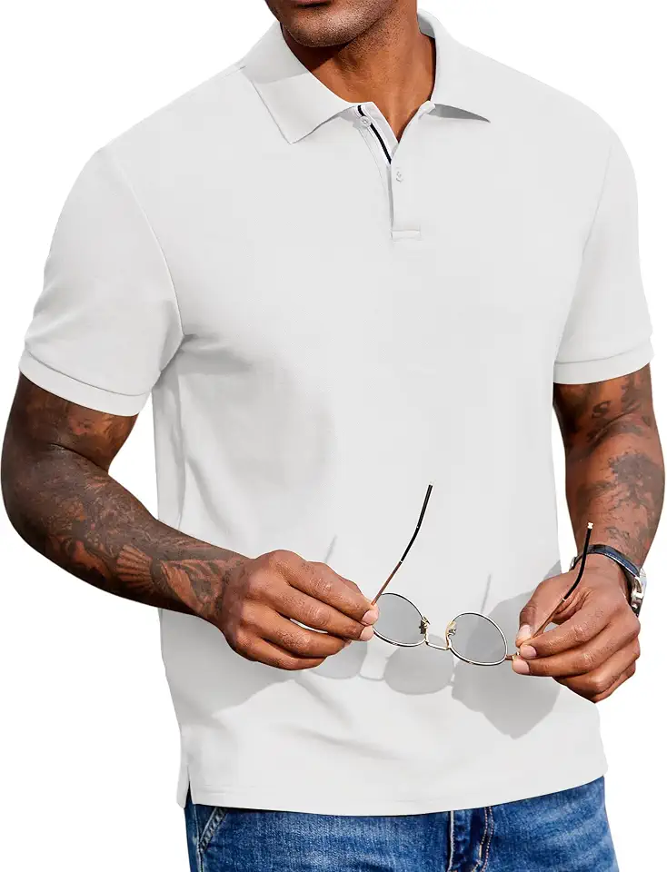 Global Recycled Standard COOFANDY Men's Polo Shirts Short Sleeve Cotton Pique Casual Button T Shirts Classic Fit Collared Golf Shirts