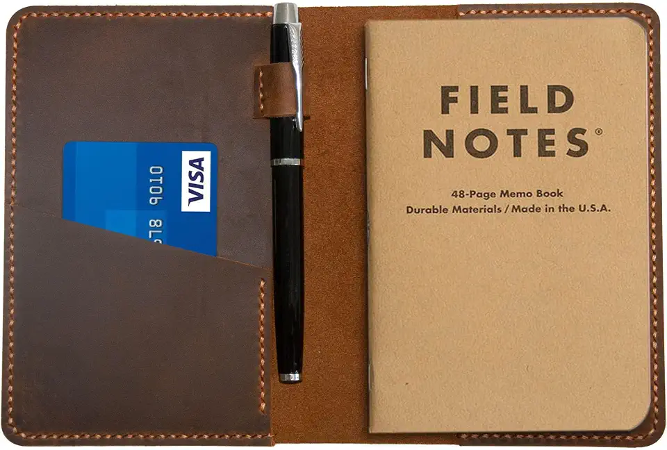 Leather Journal Cover With Pen Holder For Field Notes 3.5" X 5.5" For Moleskine, Handmade Vintage Leather Cover For Notebooks,Customized Gifts (Brown)