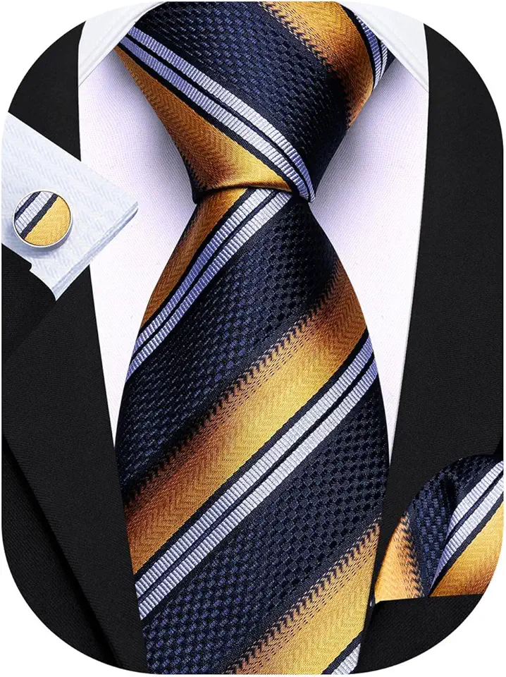 Barry.Wang Mens Tie Set Plaid Check Neckties Formal Business Wedding Luxury Pocket Square Cufflinks