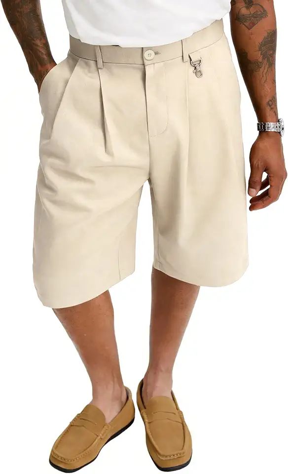 PLEPAN Men's Baggy Casual Shorts Pleated Dress Business Shorts