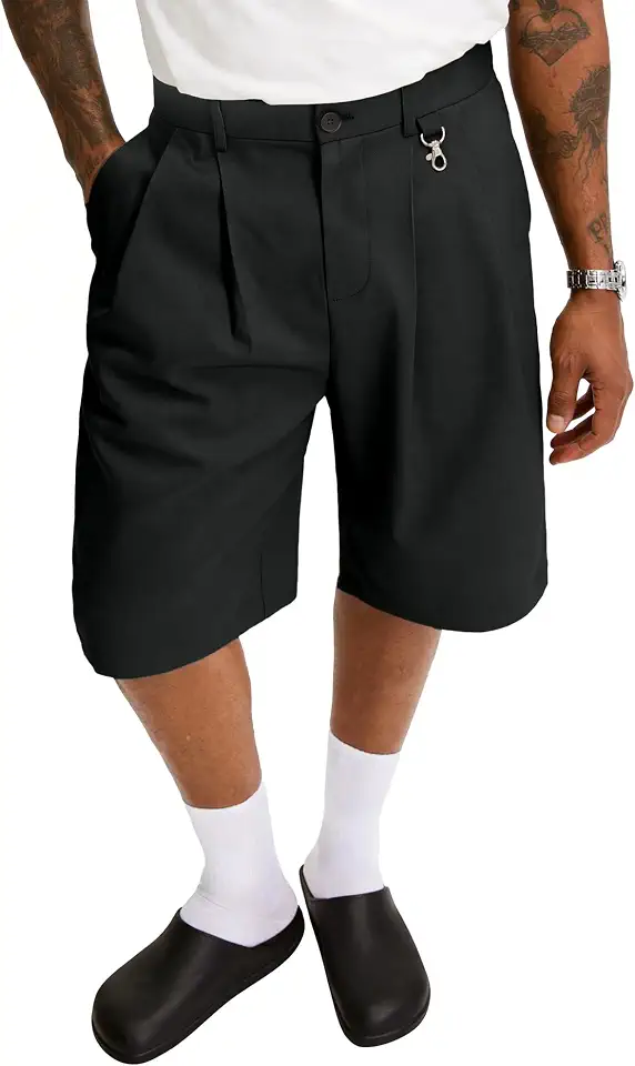 PLEPAN Men's Baggy Casual Shorts Pleated Dress Business Shorts