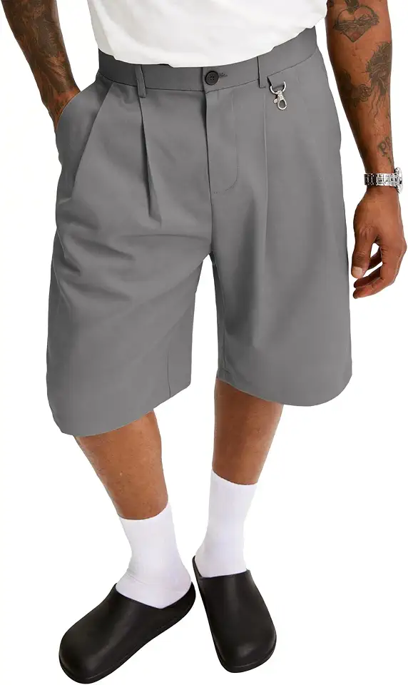 PLEPAN Men's Baggy Casual Shorts Pleated Dress Business Shorts