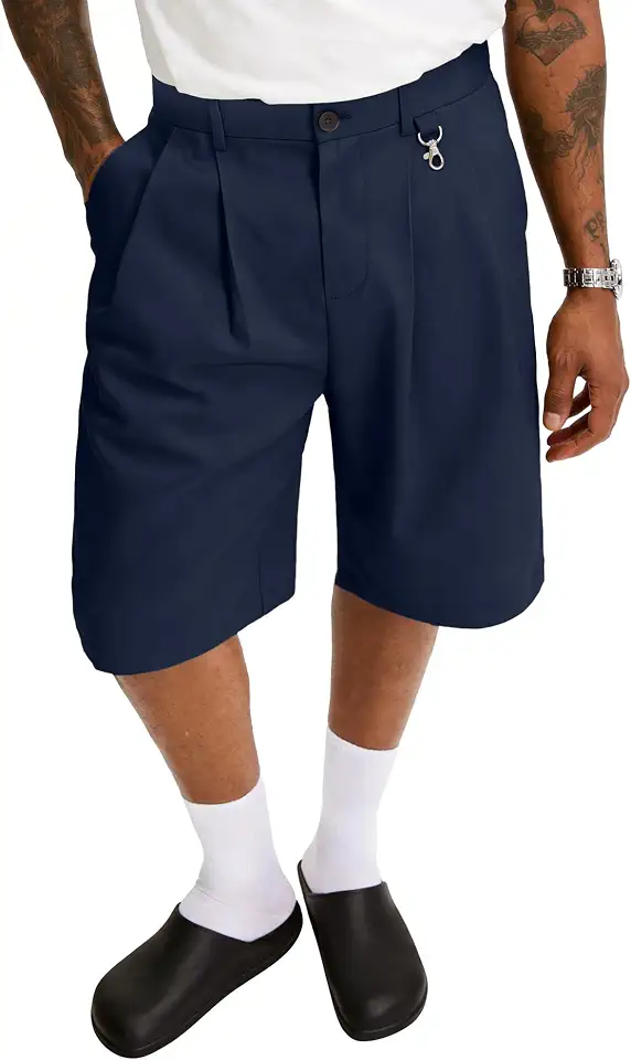 PLEPAN Men's Baggy Casual Shorts Pleated Dress Business Shorts