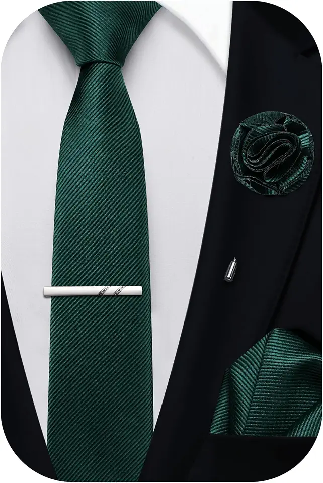 2.4" Solid Satin Skinny Ties for Men Slim Necktie and Pocket Square Tie Clip Lapel Pin Set Wedding Casual 6cm