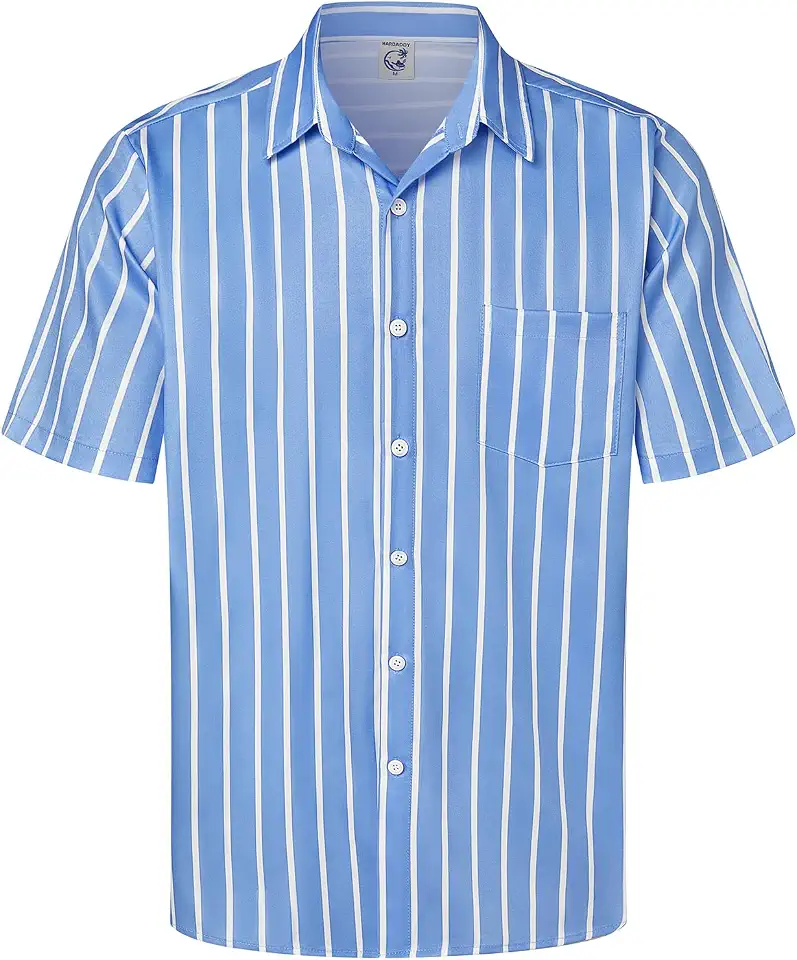 Hardaddy Men's Striped Shirts Casual Short Sleeve Button Down Summer Hawaiian Shirts