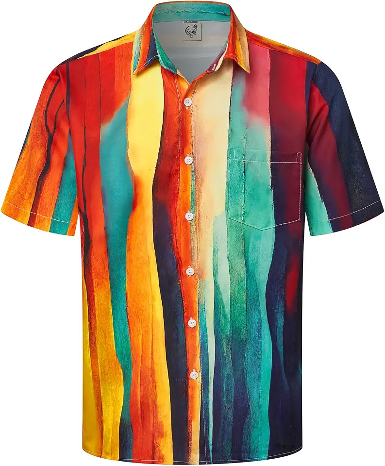 Hardaddy Men's Striped Shirts Casual Short Sleeve Button Down Summer Hawaiian Shirts