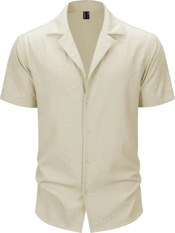 MAGNIVIT Mens Cuban Shirts Beach Button Down Short Sleeve Textured Shirts