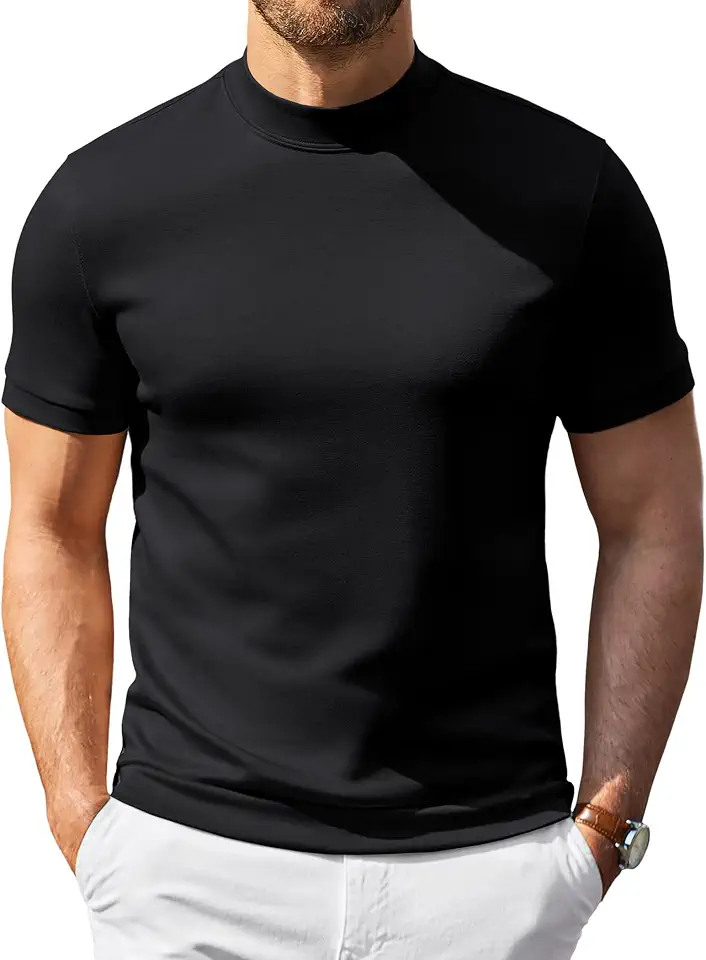 Global Recycled Standard COOFANDY Men's Short Sleeve Mock Neck Sweater Casual Slim Fit Basic Tops