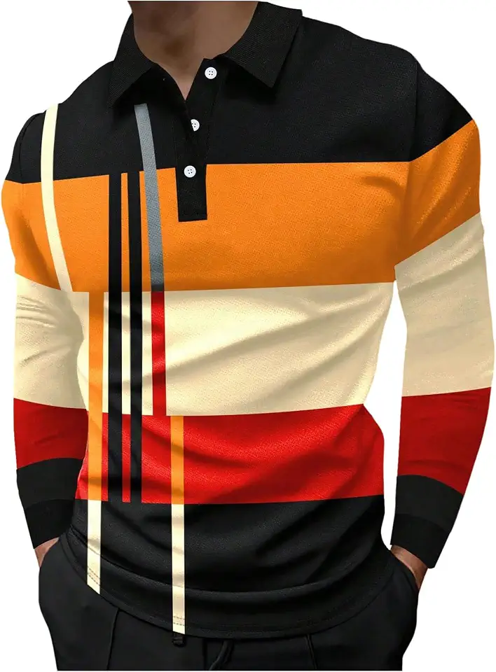 Men's Rust Orange Striped Rugby Shirt