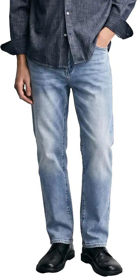 MZNBURAM Men's Stretch Regular Fit Straight Leg Jeans - Comfort Cotton Denim Pants Casual Business Everyday Work Trousers