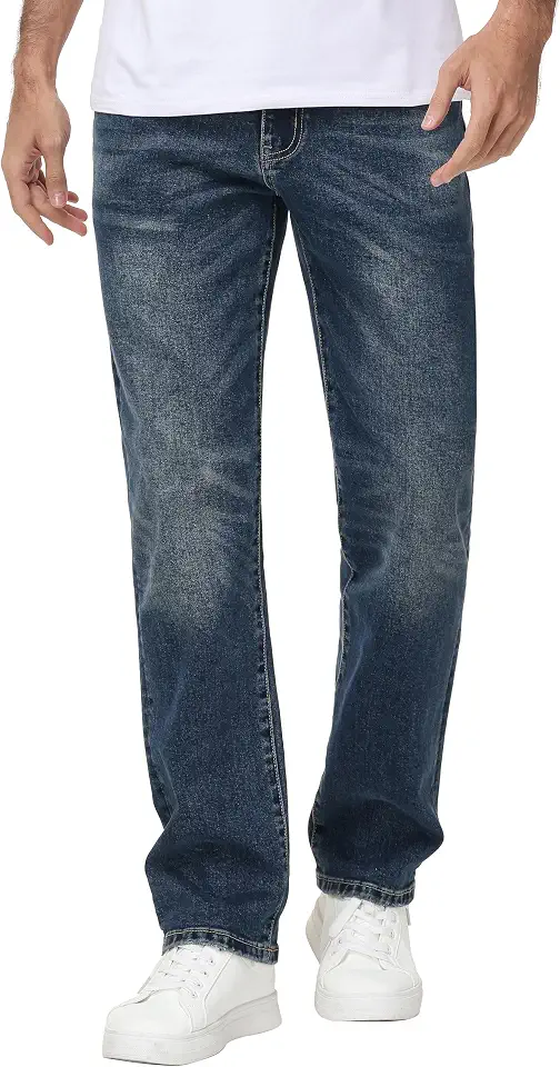 MZNBURAM Men's Stretch Regular Fit Straight Leg Jeans - Comfort Cotton Denim Pants Casual Business Everyday Work Trousers