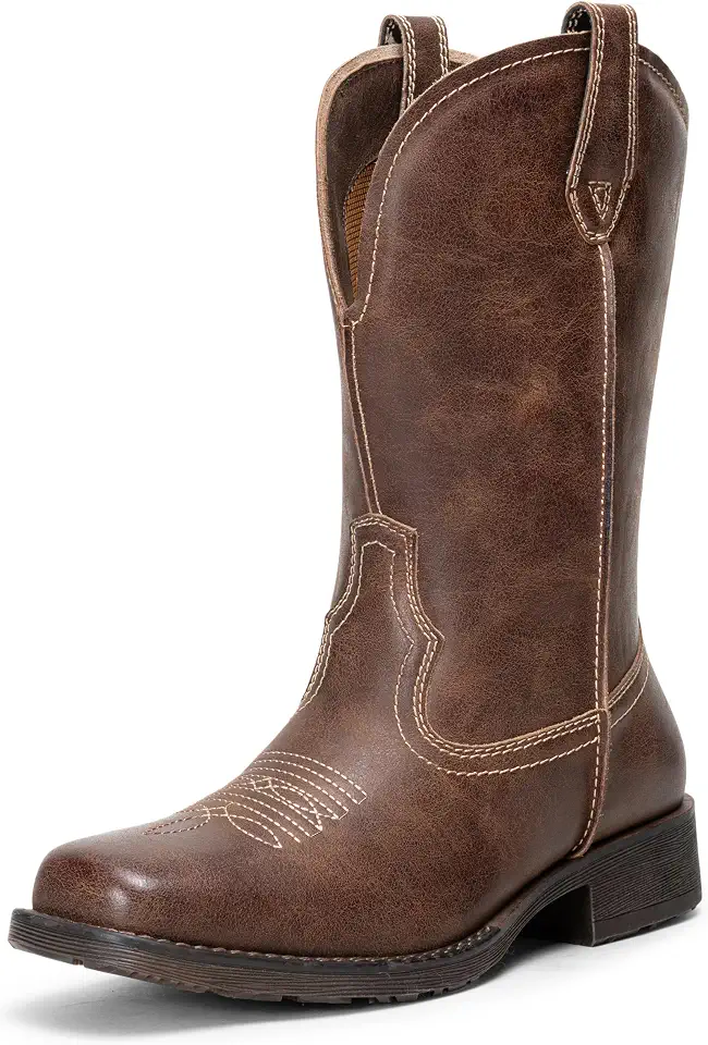 Jousen Mens Cowboy Boots Square Toe Leather Western Boots