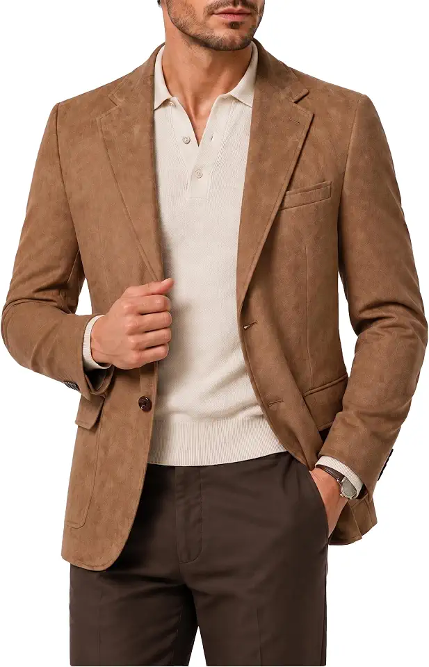 Mens Jacket Suede Slim Fit for Formal Wedding Casual Party Sport Coats