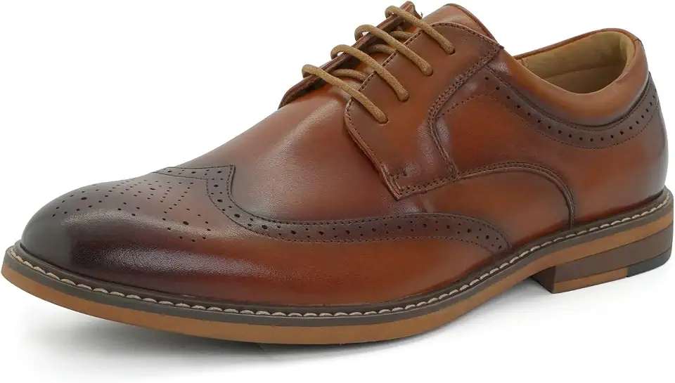 Men's Cognac Brown Leather Wingtip Brogue Shoes