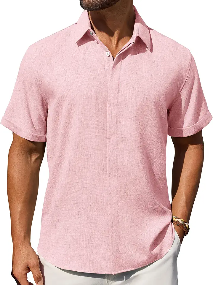 Men's Pink Linen Camp Collar Shirt