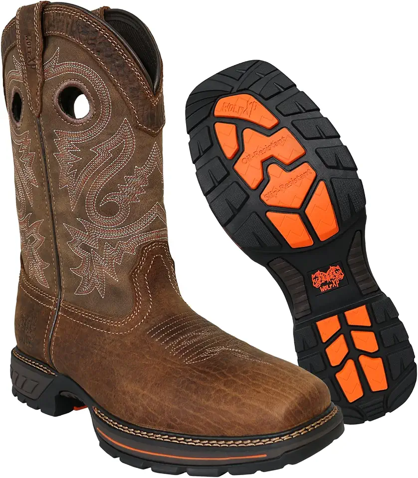 Wolf Leather Work Boots for Men, Oil and Slip Resistant, Plain Toe