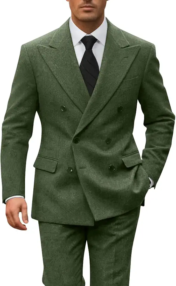 Global Recycled Standard Double Breasted Men Suit Retro Tweed Jacket Pants Set for Party