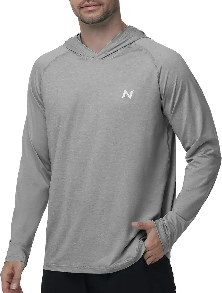 isnowood Men's Sun Protection Fishing Shirts, UPF 50+ Long Sleeve UV Hoodie, Hiking Swimming Hooded Rash Guard Lightweight