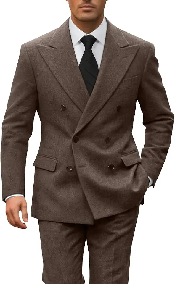 Global Recycled Standard Double Breasted Men Suit Retro Tweed Jacket Pants Set for Party