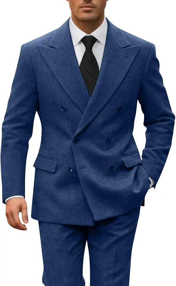 Global Recycled Standard Double Breasted Men Suit Retro Tweed Jacket Pants Set for Party