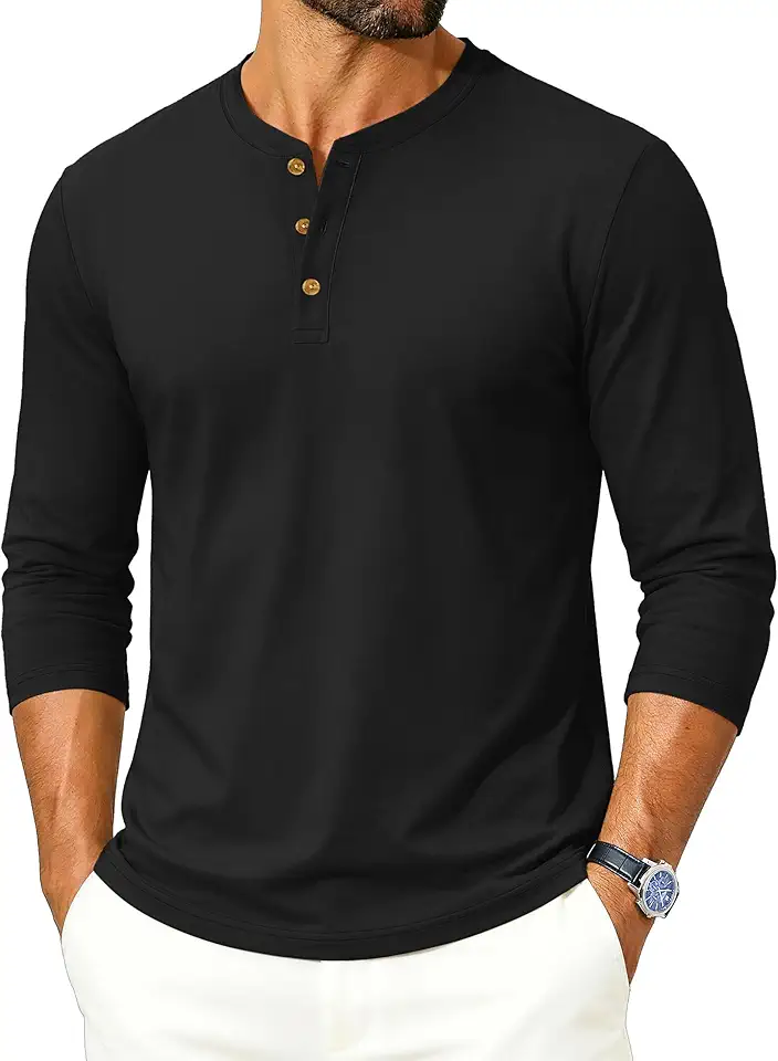 TACVASEN Men's Long Sleeve Henley Shirts with 3-Button Basic Tops