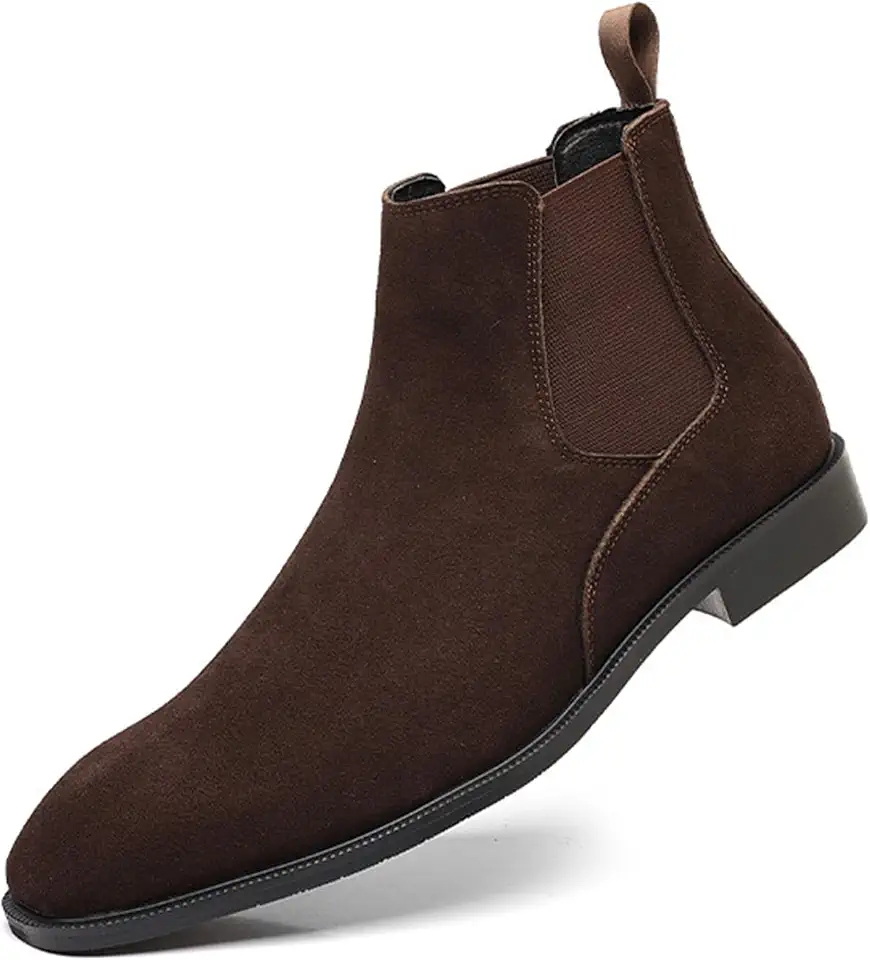 Men's Suede Chelsea Boots Almond Toe Low Heel Classic Side Elastic Band Slip On Comfortable Fashion Dress Ankle Boots for Work Business Daily Wear