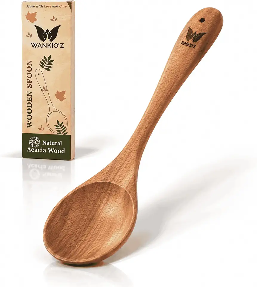Acacia Wood Cooking Spoon – 12" Handcrafted Wooden Serving Spoon | Deep Bowl Design | Safe for Nonstick Cookware | Ergonomic Handle | Natural Kitchen Utensil