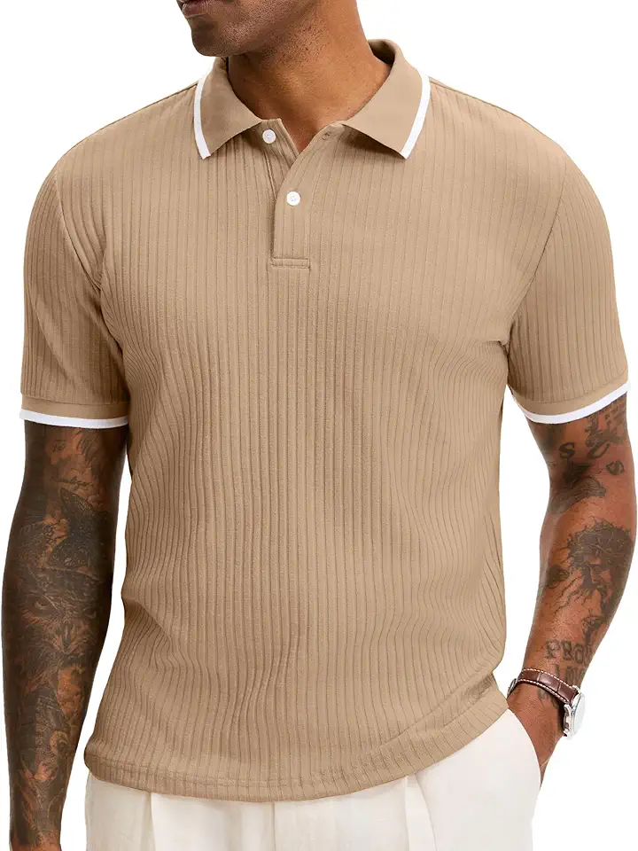 Comdecevis Men's Knit Polo Shirts Regular Fit Lightweight Business Casual Stretch Textured Collared Polo Short Sleeve