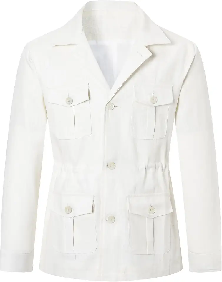 Men's Off White Linen Safari Jacket