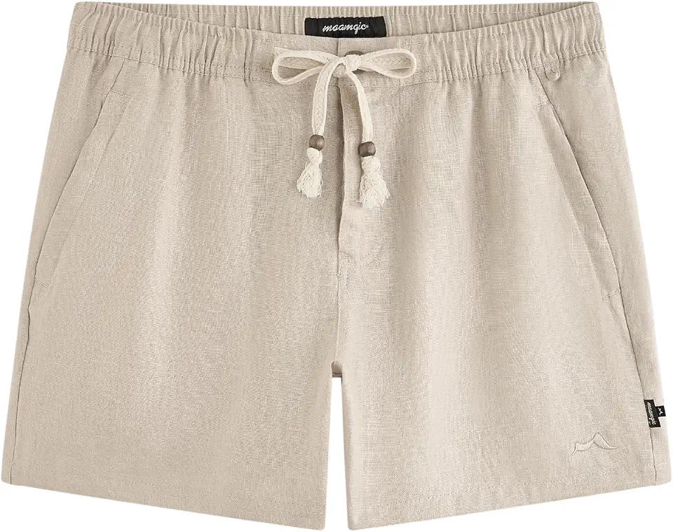 Global Recycled Standard maamgic Men's 100% Linen Casual Shorts, Breathable Summer Beach Shorts